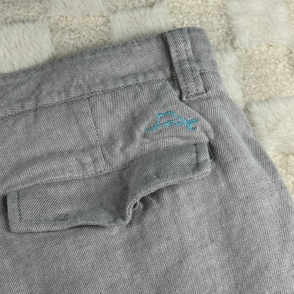 Tommy Bahama Mens 30 Gray Linen Blend Flat Front Marlin Logo Shorts 9